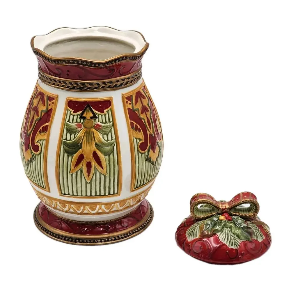 Fitz and Floyd Damask Holiday Cookie Jar LIMITED EDITION 10.5